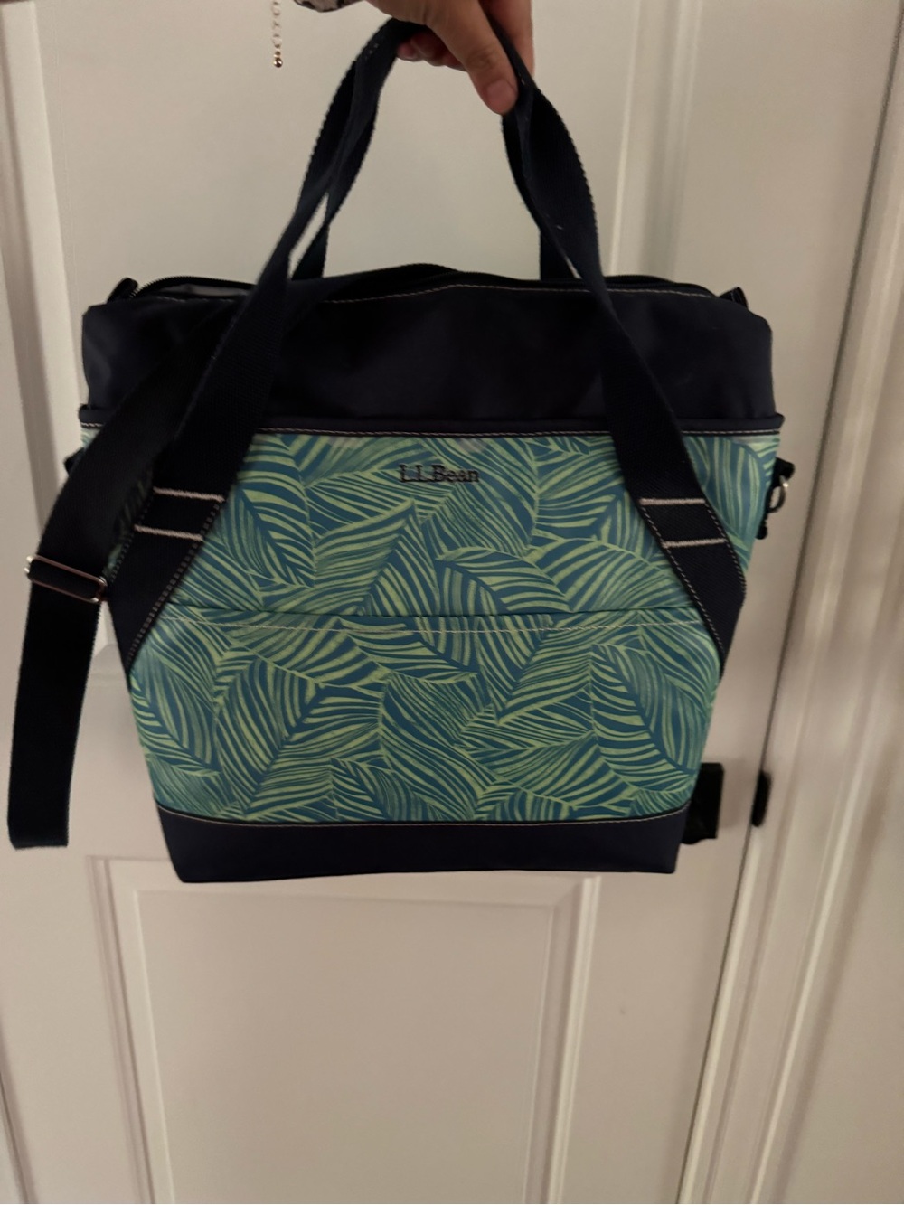 L.L. Bean Navy and Teal Leaf-Print cooler